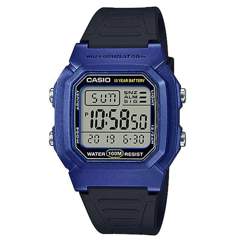 CASIO Collection Dual Time Chronograph Black Rubber Strap W-800HM-2AVEF
