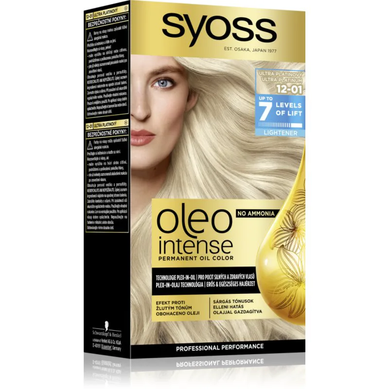 Syoss Oleo Intense μόνιμη βαφή μαλλιών με έλαιο απόχρωση 12-01 Ultra Platinum 1 τμχ