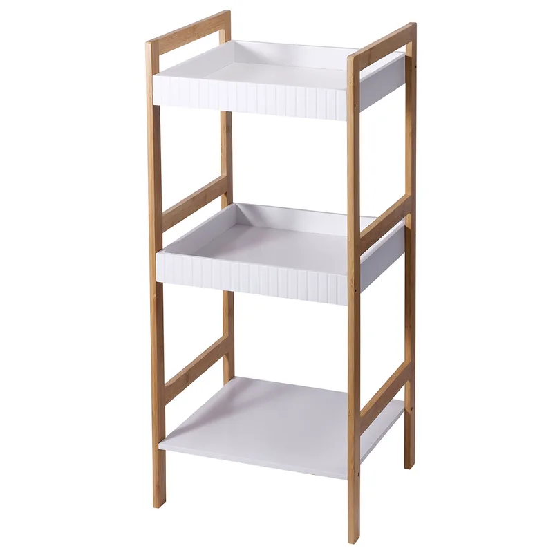 Ραφιέρα Μπάνιου Με 3 Ράφια 36x33x80εκ. Bamboo & MDF Natural-White MRShome 0010000 (Υλικό: Mdf, Χρώμα: Λευκό) - MRS HOME - sl-DF-0010000