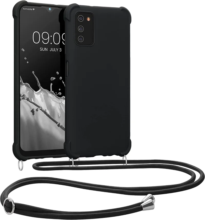 KWmobile Matte Θήκη Σιλικόνης με Λουράκι Λαιμού Samsung Galaxy A03s - Black (58562.01)