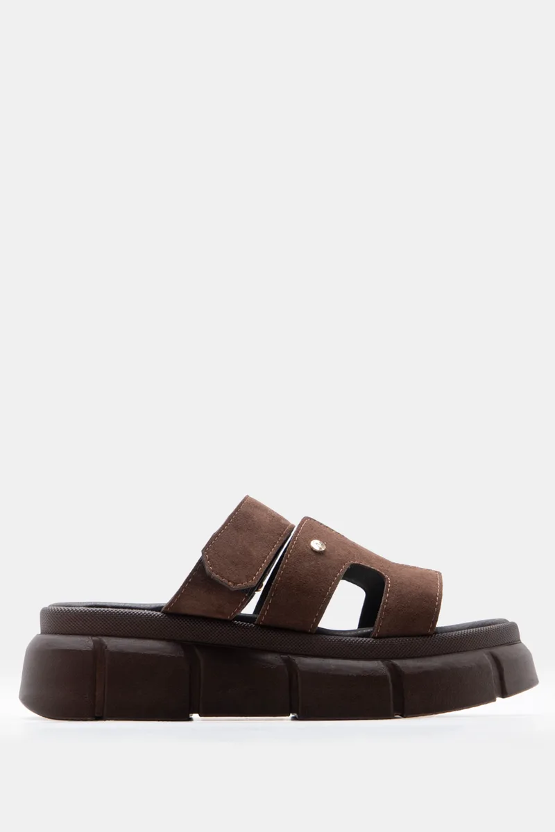 LUIGI DESIGN - Πλατφόρμες Flatform με Λουράκι Scratch - Καφέ Σκούρο