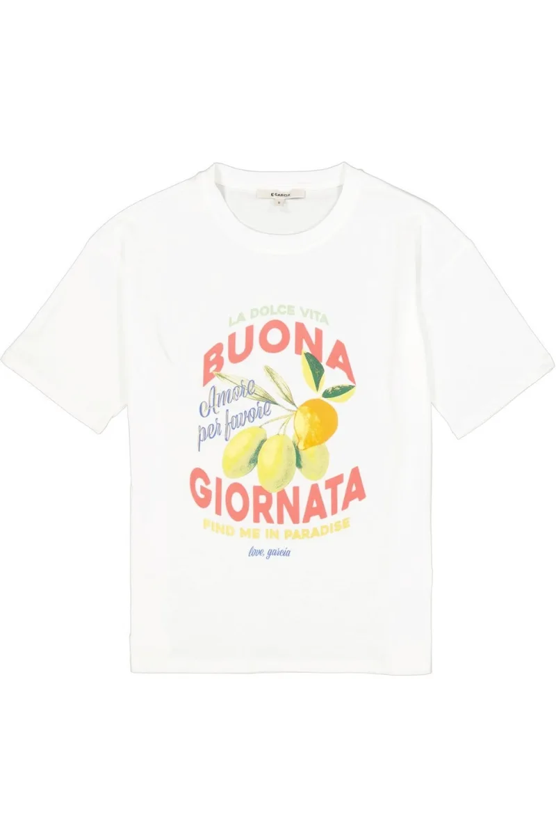 Garcia Γυναικείο Graphic T-Shirt Dolce Vita - Λευκό-Q260005-WHITE