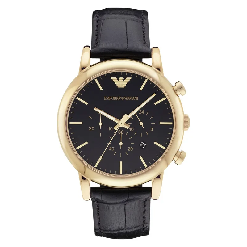 EMPORIO ARMANI Chrono Χρυσό Black Leather Strap AR1917