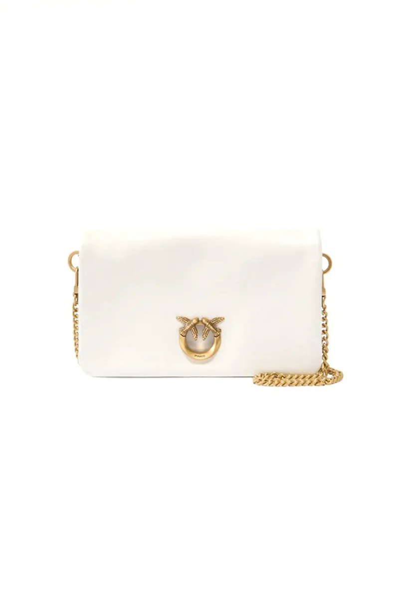 PINKO ΤΣΑΝΤΑΚΙ CLICK SOFT HORIZONTAL MINI VITELLO MORBIDO ΛΕΥΚΟ-ANTIQUE GOLD