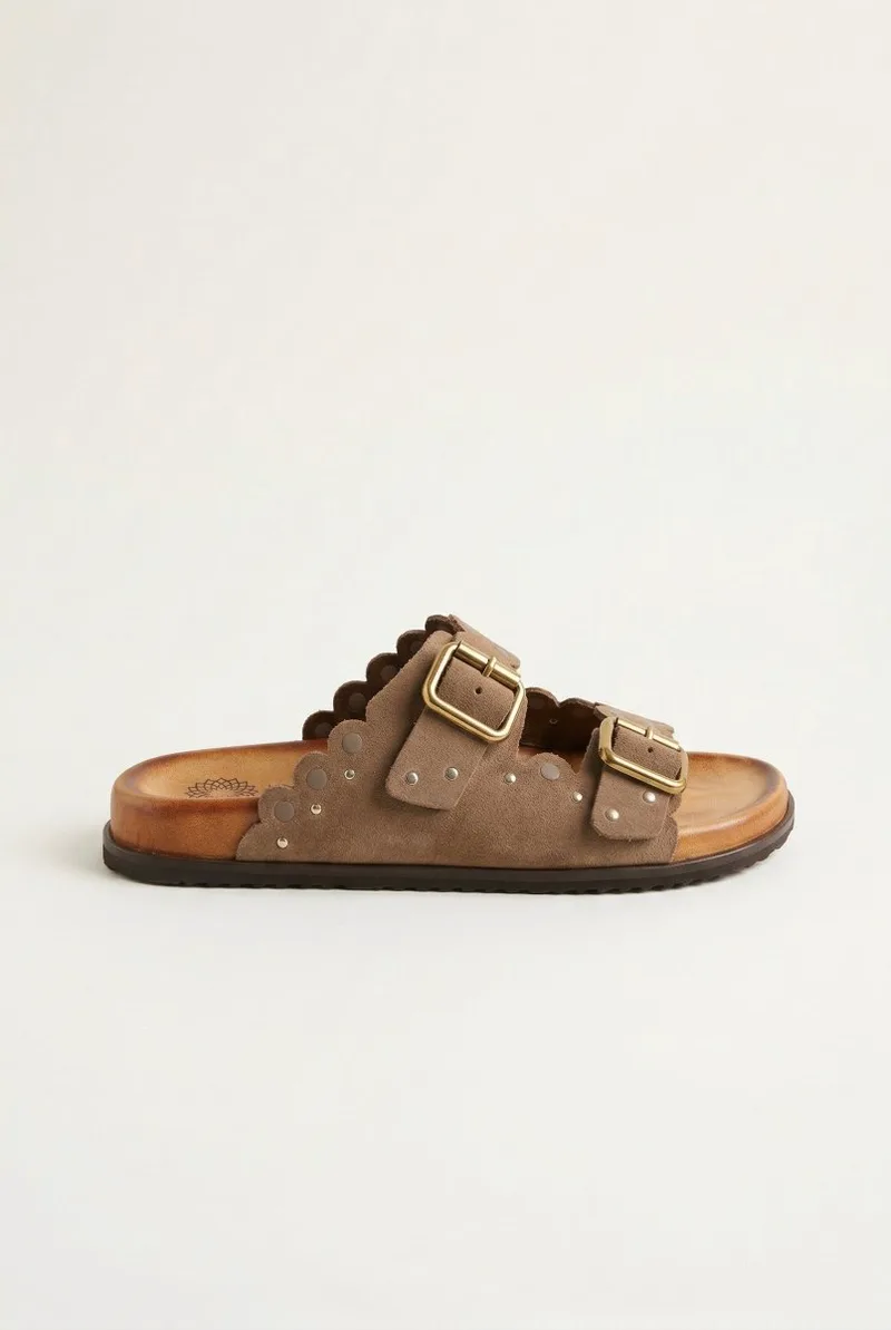 ATENEO Studded Buckle Sandals - 61316 - Taupe Suede