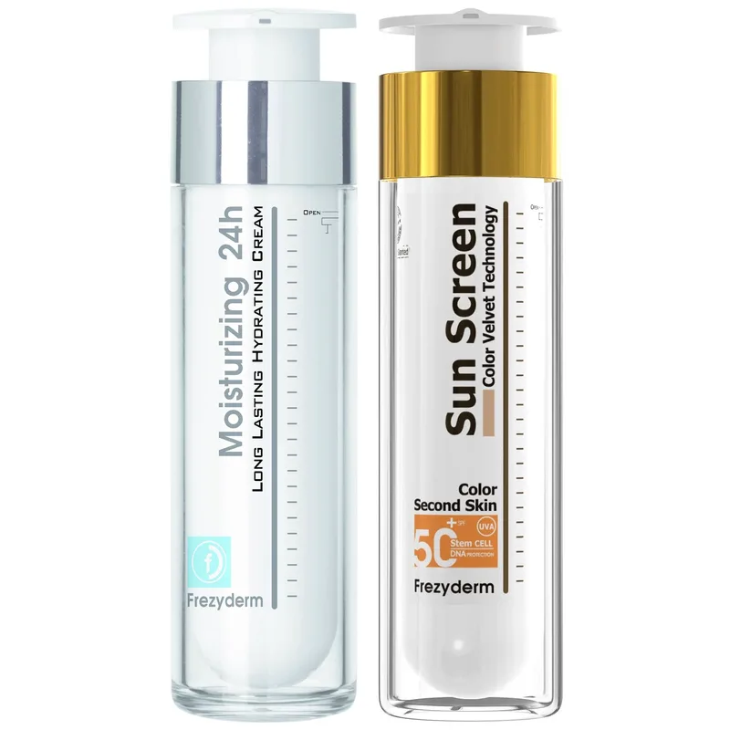 Σετ Frezyderm Moisturizing 24h Cream 20+, 50ml & Sun Screen Color Velvet Spf50+, 50ml,Ενυδατική Κρέμα Προσώπου 24h για Ηλικίες 20+ & Αντηλιακή Προσώπου με Χρώμα, Πολύ Υψηλής Προστασίας & Βελούδινης Υφής