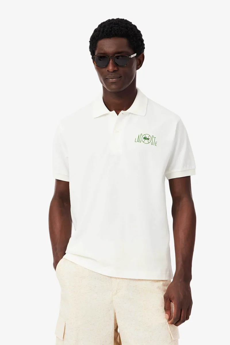 Lacoste ανδρική μπλούζα πόλο πικέ με λογότυπο και tennis ball motif Classic Fit - PH2080 Λευκό