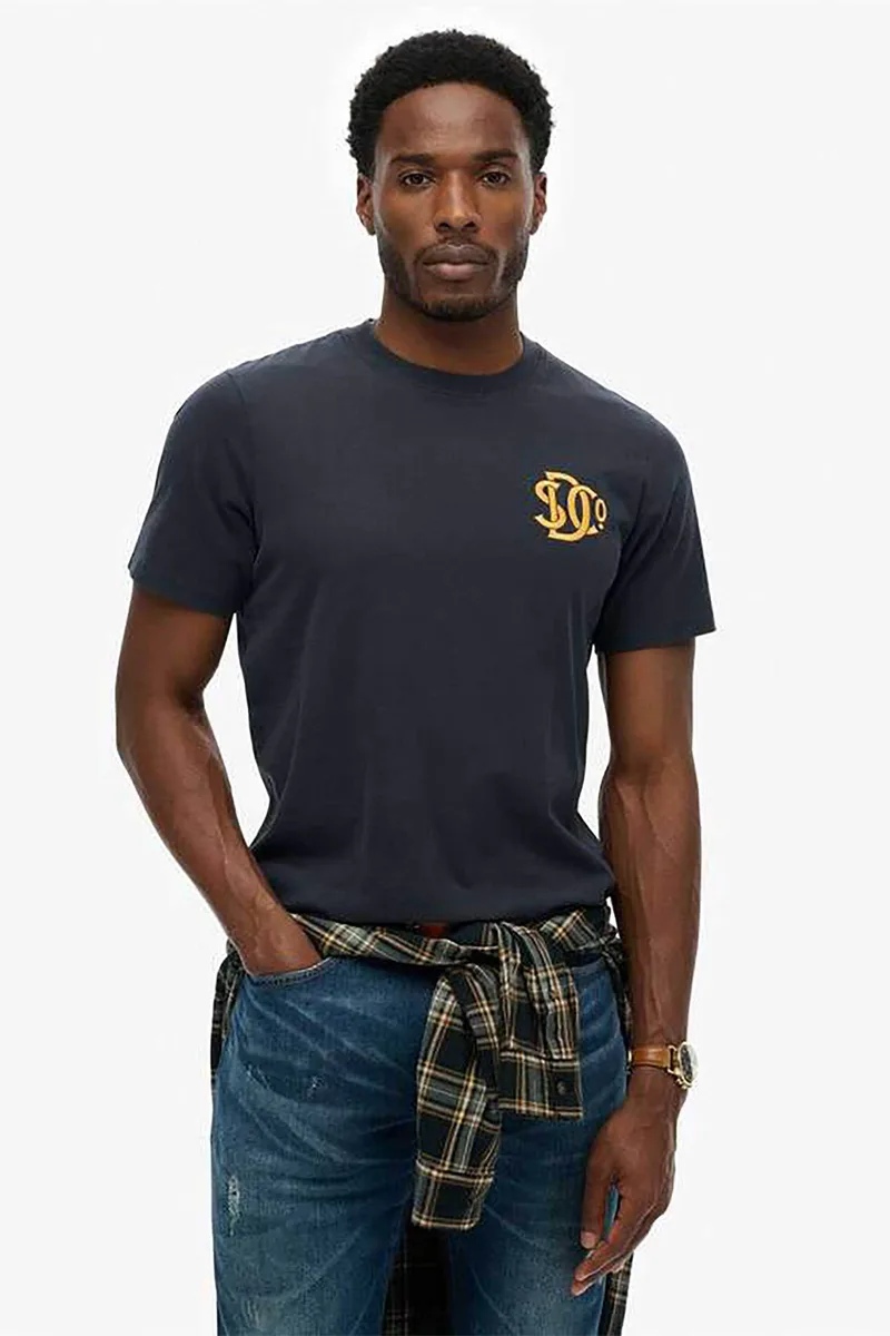 Superdry ανδρικό T-shirt με κεντημένο λογότυπο Relaxed Fit "Sd&Co" - M1012373A Μπλε Σκούρο
