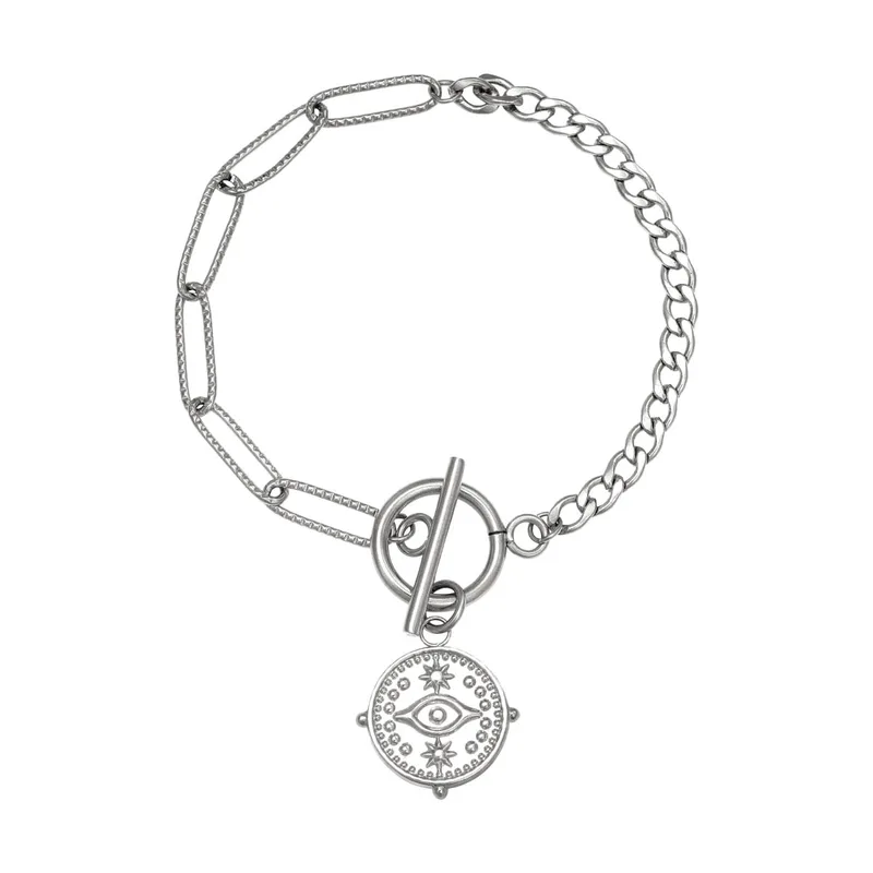 Ατσάλινο ασημί βραχιόλι Cuoro με μάτι φλουρί the evil eye bracelet