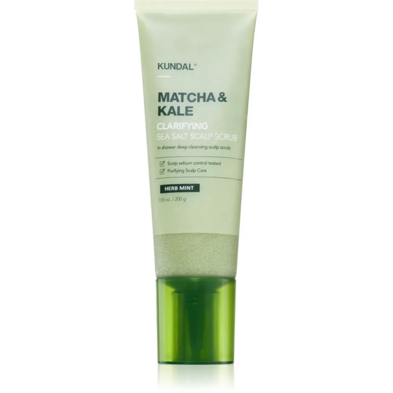 KUNDAL Matcha & Kale Herb Mint καθαριστική απολέπιση για μαλλιά και το δέρμα του τριχωτού της κεφαλής 200 γρ