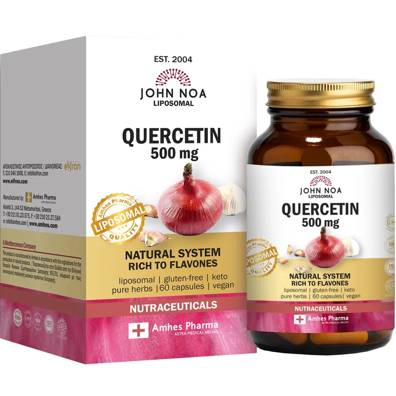 John Noa Liposomal Quercetin 500mg Συμπλήρωμα Διατροφής Κερσετίνης Λιποσωμικής Μορφής Κατά των Αλλεργιών με Ισχυρή Αντιοξειδωτική & Αντιφλεγμονώδη Δράση 60caps
