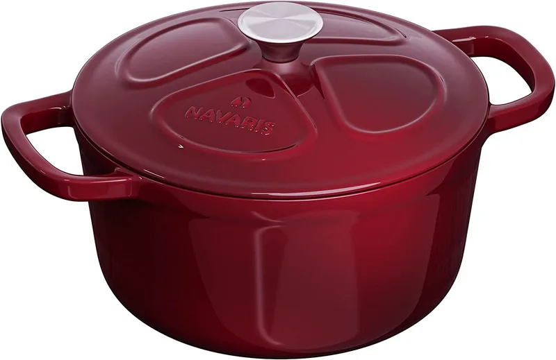 Navaris Cast Iron Casserole Dish with Lid - Αντικολλητική Κατσαρόλα από Χυτοσίδηρο για Εστίες / Φούρνο - 20cm - 2.5L - Glossy Burgundy (58000.01.20)