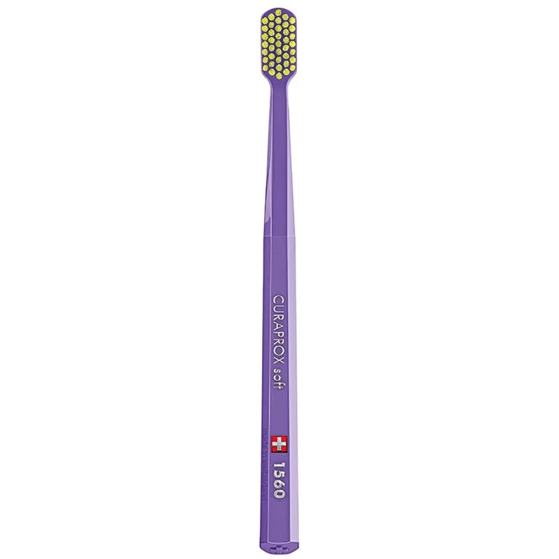 Curaprox CS 1560 Soft Toothbrush Χειροκίνητη Οδοντόβουρτσα με Μαλακές Ίνες για Βαθύ Καθαρισμό 1 Τεμάχιο - Μωβ / Λαχανί