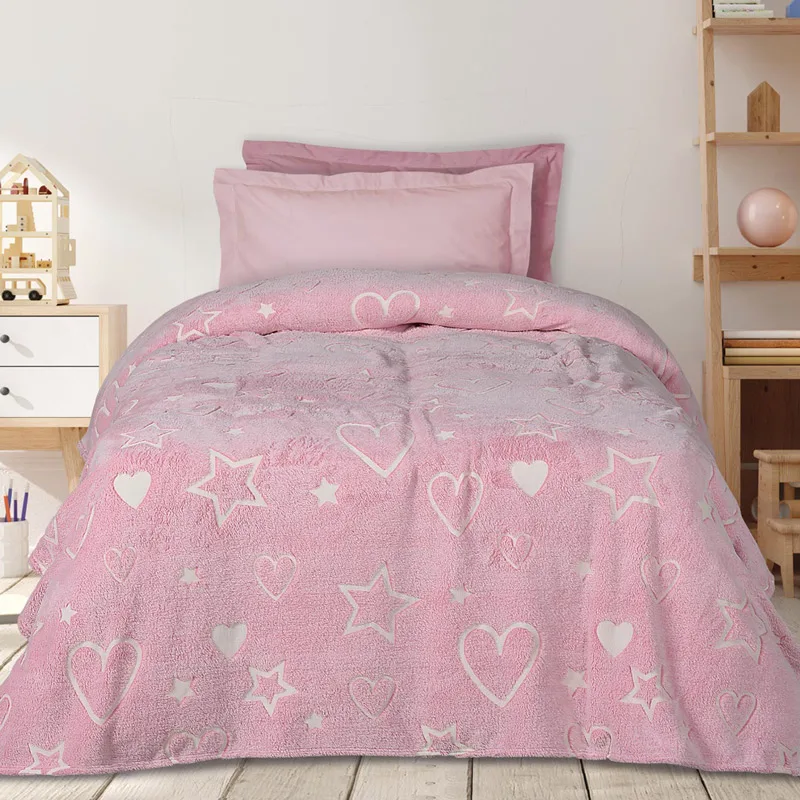 Φωσφοριζέ Κουβέρτα Fleece Μονή 160x220 Das Home 4898 Ροζ 160x220
