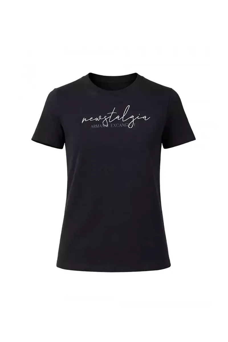 Armani Exchange γυναικείο T-shirt με λογότυπο Regular Fit - XW001838AF10356 Μαύρο