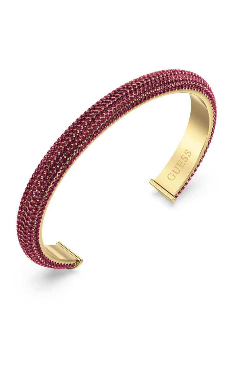 GUESS STEEL ESSENZA JUBB06019JWYGBGL Χειροπέδα Χρυσή Με Μπορντώ Πέτρες