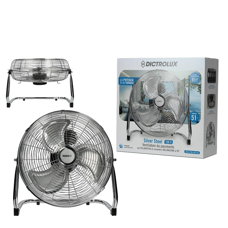 Ανεμιστήρας Δαπέδου Silver Steel Χρωμέ Φ51cm 120W