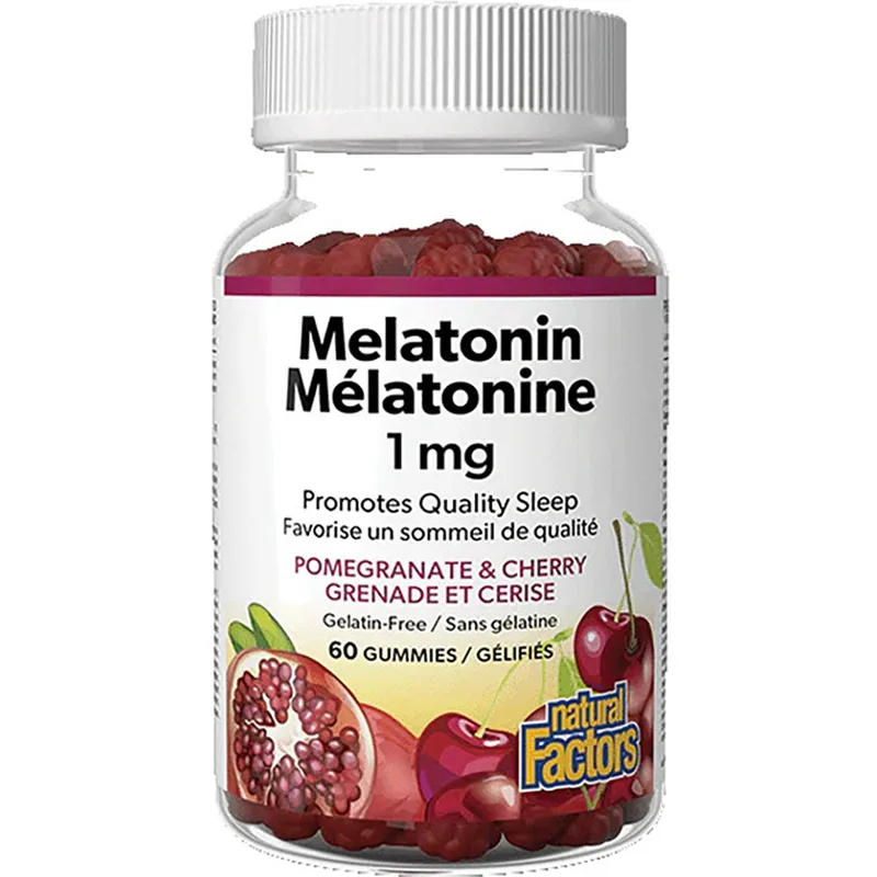 Natural Factors Melatonin 1mg Gummies Συμπλήρωμα Διατροφής Μελατονίνης για Καλύτερο, Γρηγορότερο & Ποιοτικότερο Ύπνο με Γεύση Ρόδι & Κεράσι 60 Τεμάχια