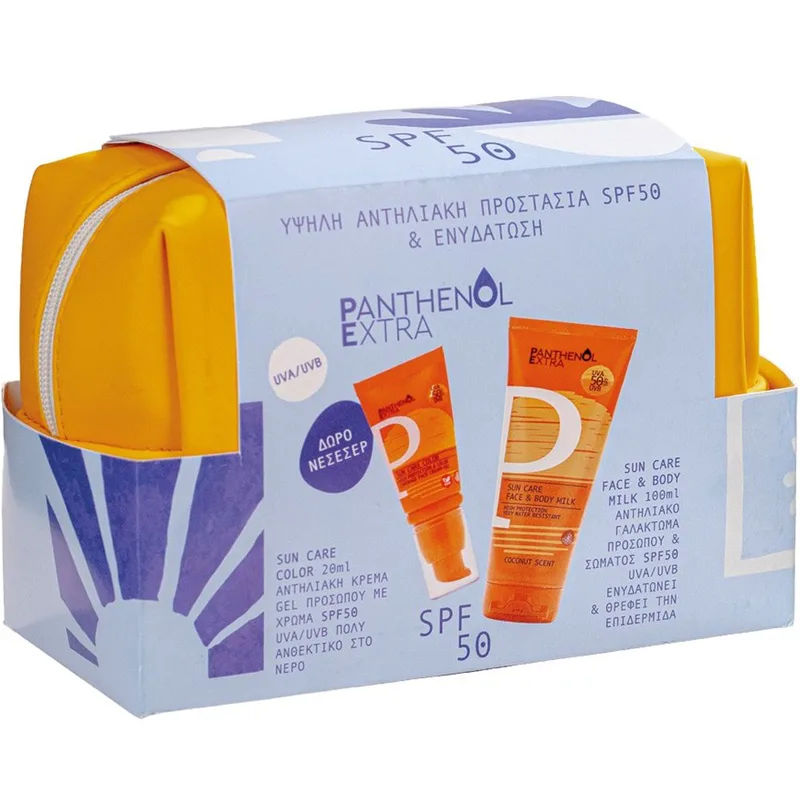 Panthenol Extra Promo Sun Care Color Spf50 Face Cream-Gel 20ml & Face & Body Spf50 Milk 100ml & Δώρο Νεσεσέρ 1 Τεμάχιο