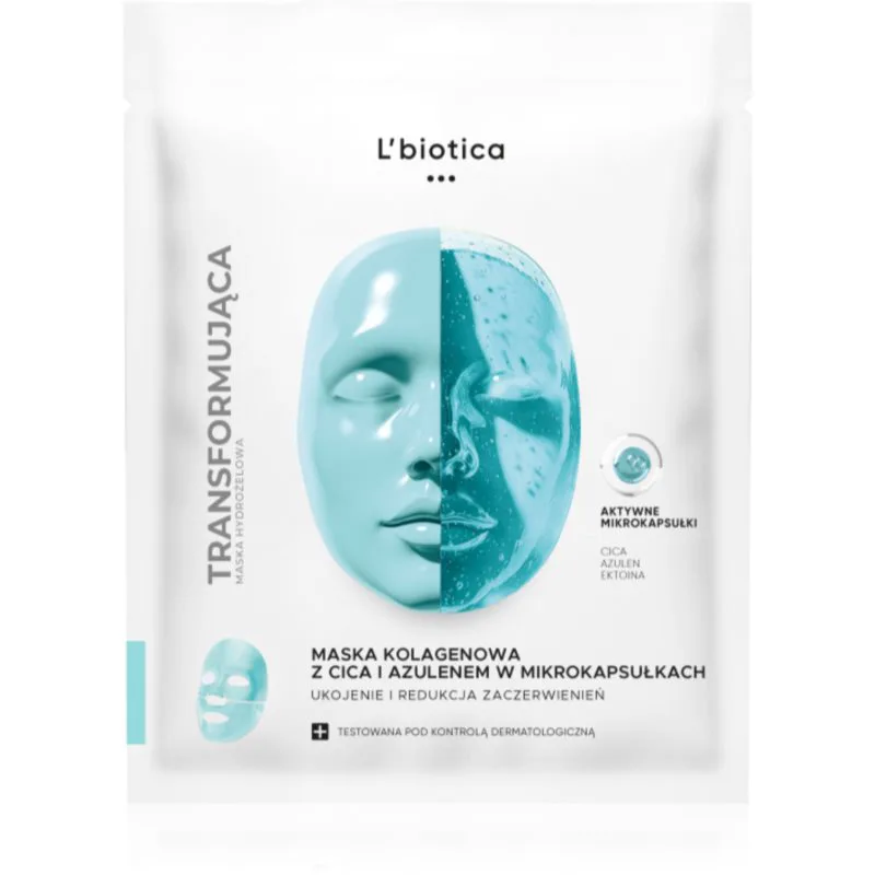 L’biotica Transforming Collagen Mask with CICA and Azulene in Microcapsules μάσκα κολλαγόνου κατά της ερυθρότητας της επιδερμίδας 1 τμχ