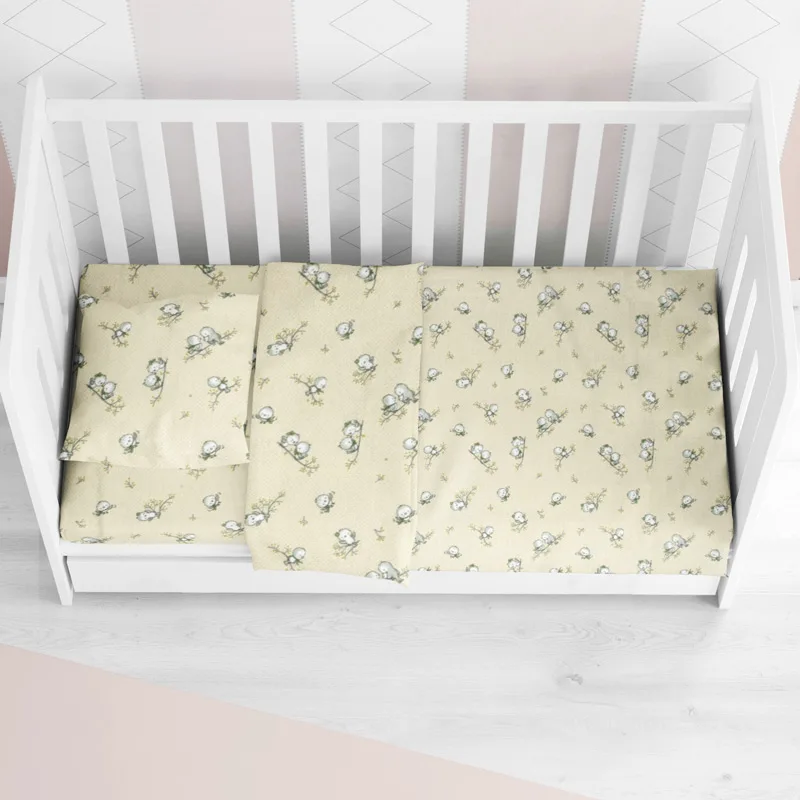 Φανελένιο Σεντόνι Λίκνου 80x110 Dimcol Birds 16 Ecru 80x110