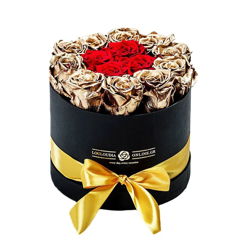 Forever Roses Χρυσό-Κόκκινο Deluxe 19x20cm 14 τριαντάφυλλα