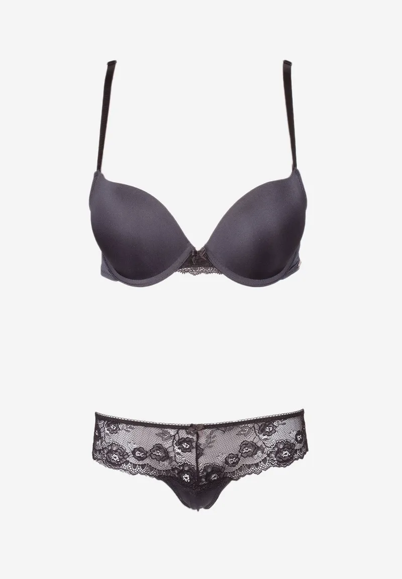 Σετ σουτιέν Soft Push Up με Brazil 8038-Ανθρακί