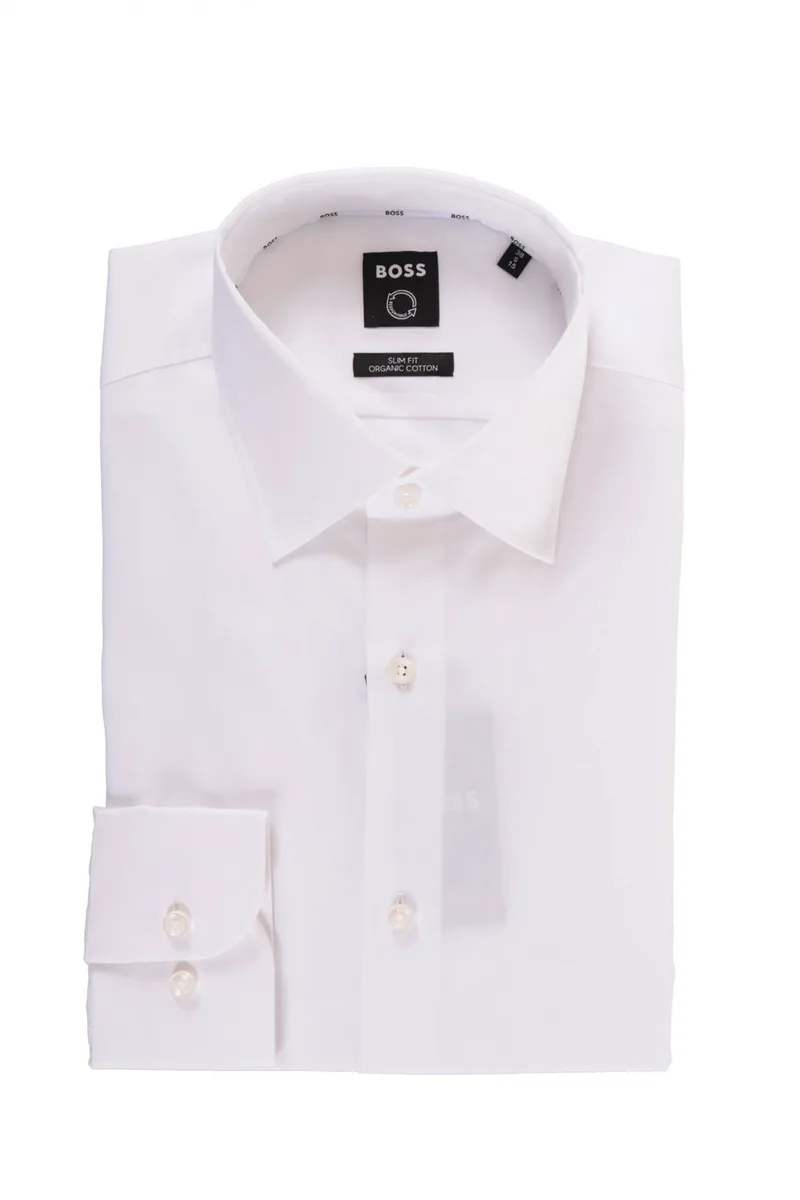 BOSS ΠΟΥΚΑΜΙΣΟ SLIM FIT STRETCH EASY IRON H-HANK-KENT-C1-214 ΛΕΥΚΟ