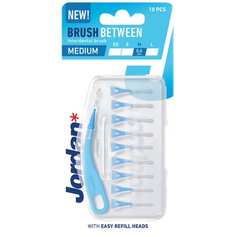 Jordan Brush Between Interdental Medium 0.6mm Μεσοδόντια Βουρτσάκια με Εργονομική Κυρτή Λαβή 10 Τεμάχια - Μπλέ