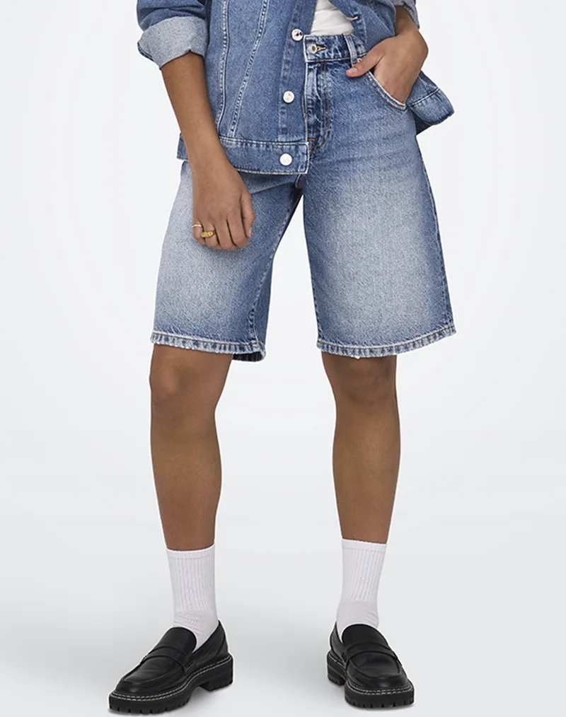 ONLY ONLMATE REG BAGGY LONG SHORTS DNM NOOS 15340976-Medium Blue Denim DenimBlue