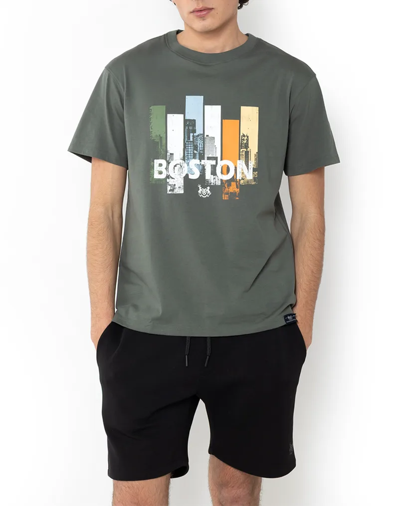 THE BOSTONIANS ΜΠΛΟΥΖΑ BOSTON PRINT REGULAR FIT 3TS1304-ARMY ArmyGreen