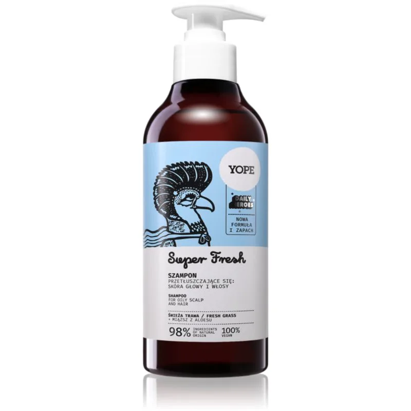 Yope Daily Heroes Fresh Shampoo Fresh Grass δροσιστικό σαμπουάν για λιπαρά μαλλιά και το δέρμα της κεφαλής 300 ml