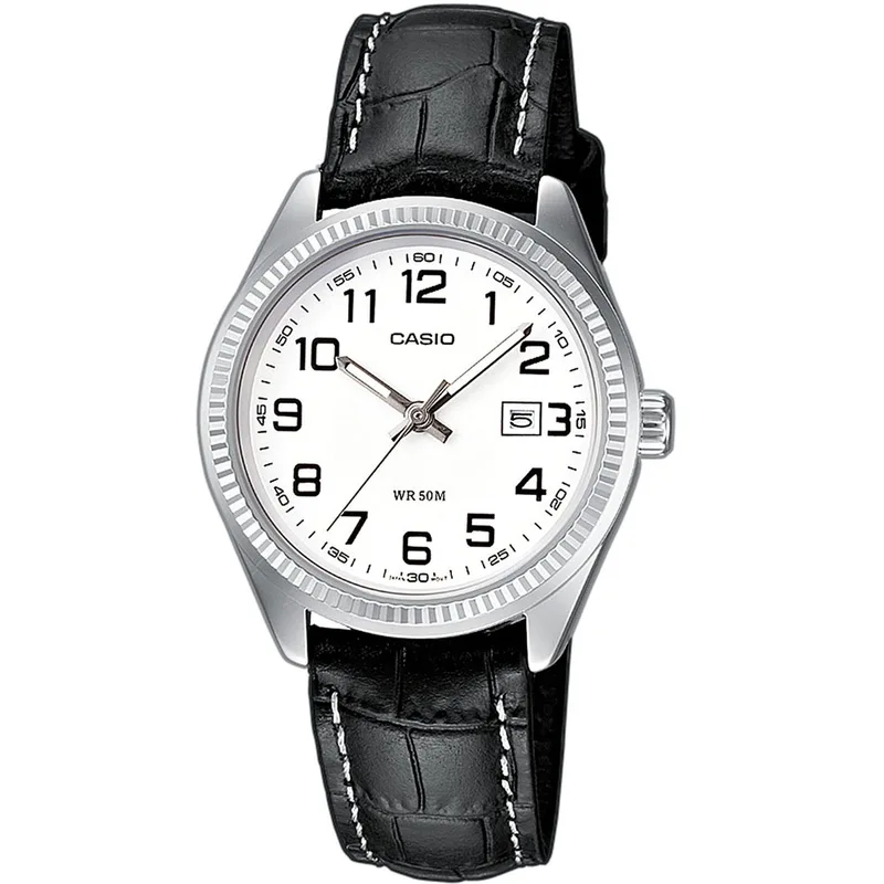 CASIO Collection Black Leather Strap White Dial LTP-1302PL-7BVEF
