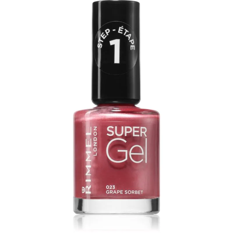 Rimmel Super Gel τζελ βερνίκι νυχιών χωρίς τη χρήση των UV/LED λαμπτήρων απόχρωση 023 Grape Sorbet 12 ml
