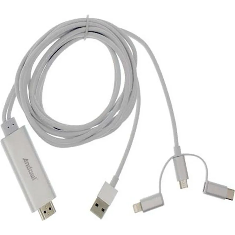 Andowl Regular USB to Lightning / Type-C / micro USB Cable Λευκό 2m