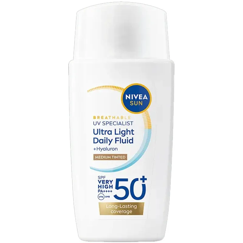 Nivea Sun Ultra Light Daily Fluid Spf50+ Tinted Αντηλιακό Προσώπου Λεπτόρρευστης Υφής με Χρώμα Πολύ Υψηλής Προστασίας Κατά της Φωτογήρανσης 40ml - Medium