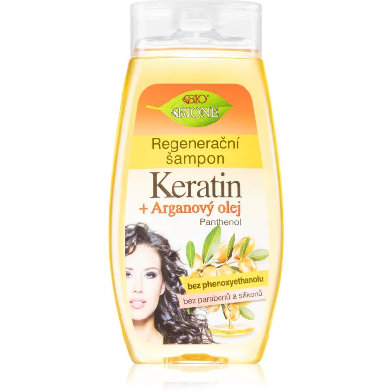 Bione Cosmetics Keratin + Argan αναγεννητικό σαμπουάν Για λάμψη και απαλότητα μαλλιών 260 ml