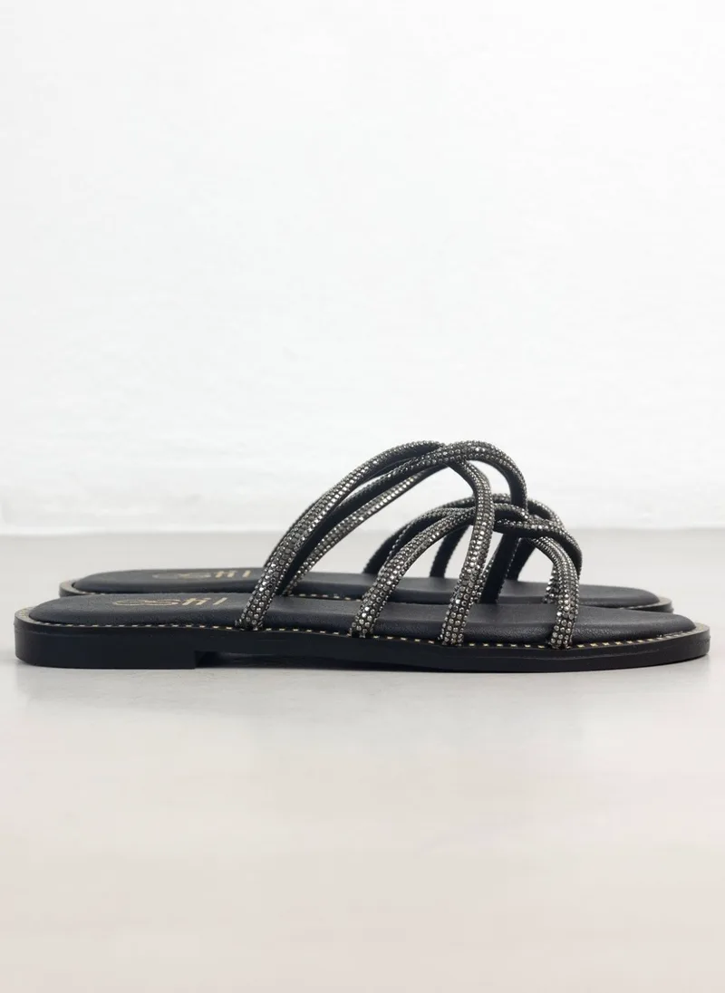 Estil Sandals Rhinestone Straps - 1001016 & NK016 - Black