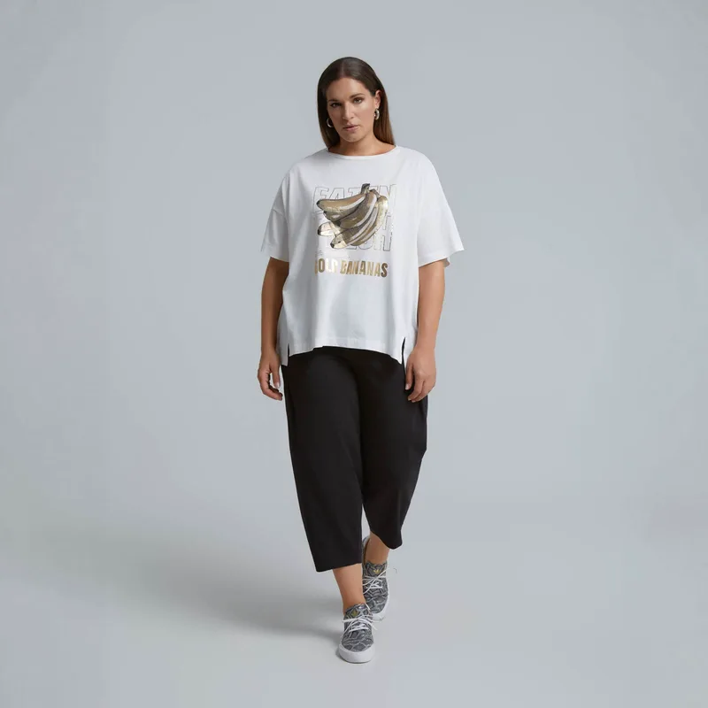 Βαμβακερό t-shirt με μεταλλιζέ banana print