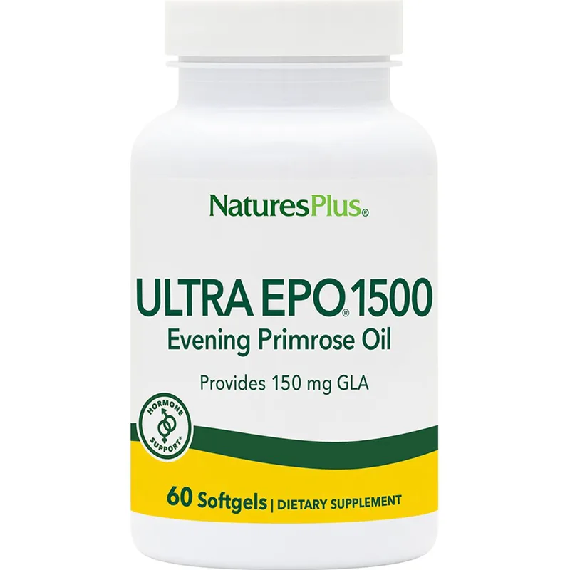 Natures Plus Ultra EPO 1500mg Συμπλήρωμα Διατροφής Συμπυκνωμένου Έλαιου Νυχτολόυλουδου Πλούσιο σε GLA για Αντιμετώπιση του Προεμμηνορυσιακού Συνδρόμου 60 Softgels