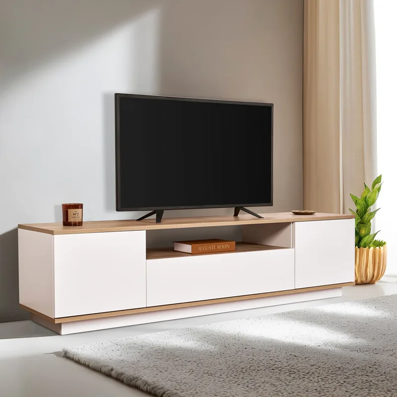 Έπιπλο Τηλεόρασης Veramont - White, Cadiz Oak 353Nrd1203 (180x44,6x44,5 cm)