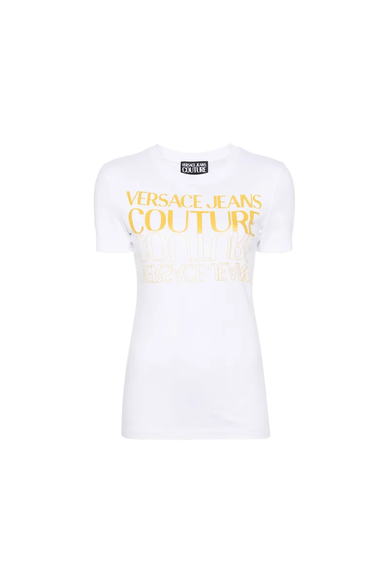 Versace Jeans Couture γυναικείο T-shirt μονόχρωμο βαμβακερό με contrast logo print - 76HAHC00CJ02C Λευκό