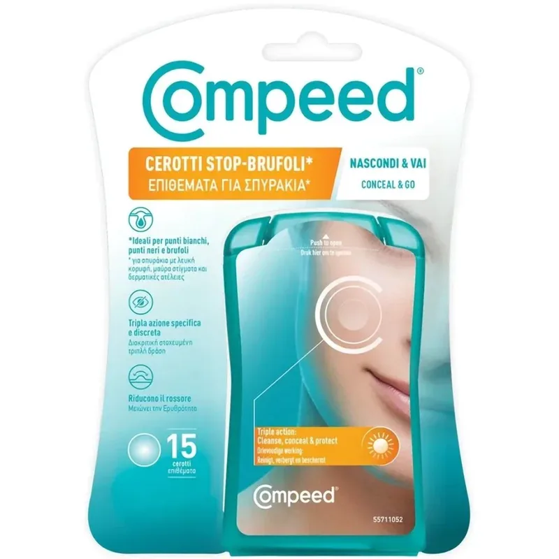 Compeed Επιθέματα Καθαρισμού για Σπυράκια Επιθέματα Προσώπου για Καθαρισμό, Κάλυψη & Προστασία από τον Ήλιο 15 Τεμάχια