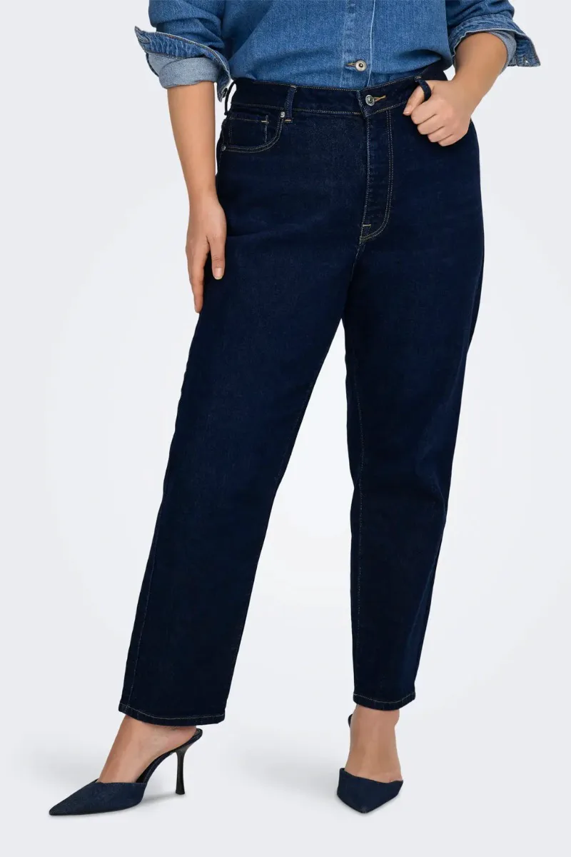 Τζιν παντελόνι ψηλόμεσο σε dark blue denim χρώμα και ίσια γραμμή