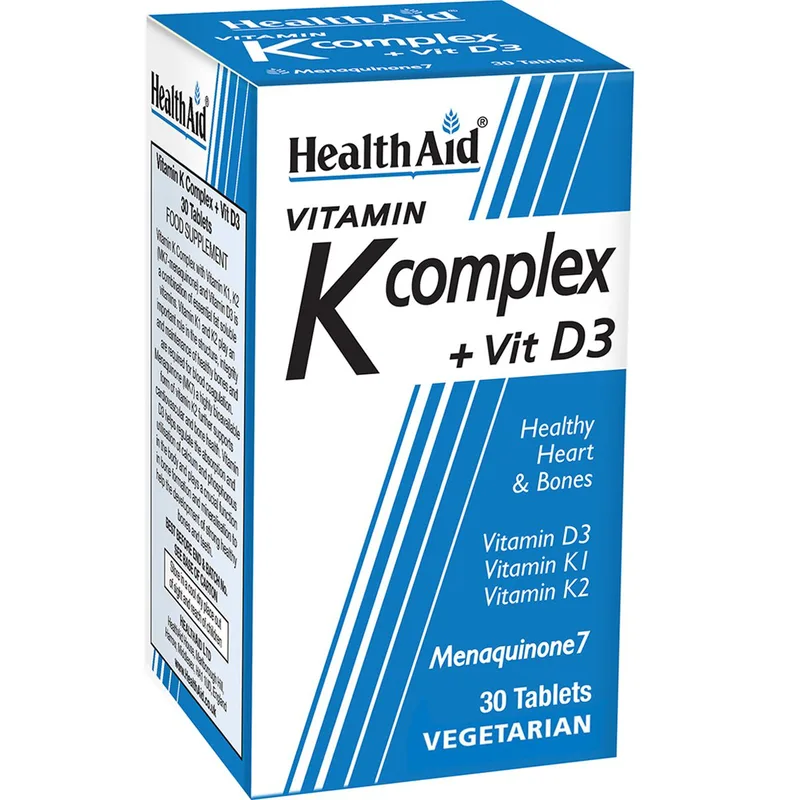 Health Aid Vitamin K Complex & Vit D3 Συμπλήρωμα Διατροφής Συμπλέγματος Βιταμινών Κ & Βιταμίνης D3 για την Καλή Υγεία των Οστών, Σωστή Αιμοποίηση & Πήξη του Αίματος 30tabs