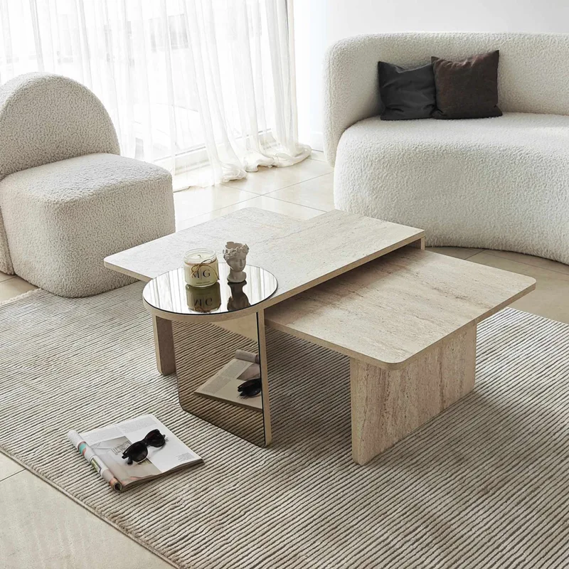 Τραπεζάκια Ζιγκόν (Σετ 2 Τμχ) Luna - Travertine 552Nos2585 (82x40x33 cm)