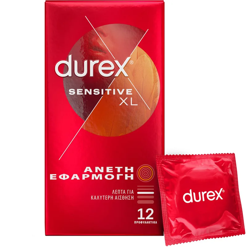 Durex Sensitive XL Λεπτά Προφυλακτικά με Άνετη Εφαρμογή 12 Τεμάχια