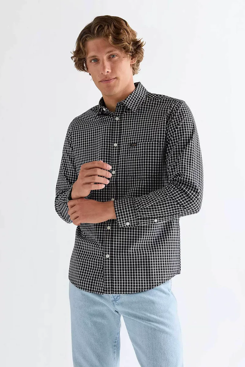 Wrangler® ανδρικό πουκάμισο με καρό σχέδιο και τσέπη Regular Fit - 112378031 Μαύρο