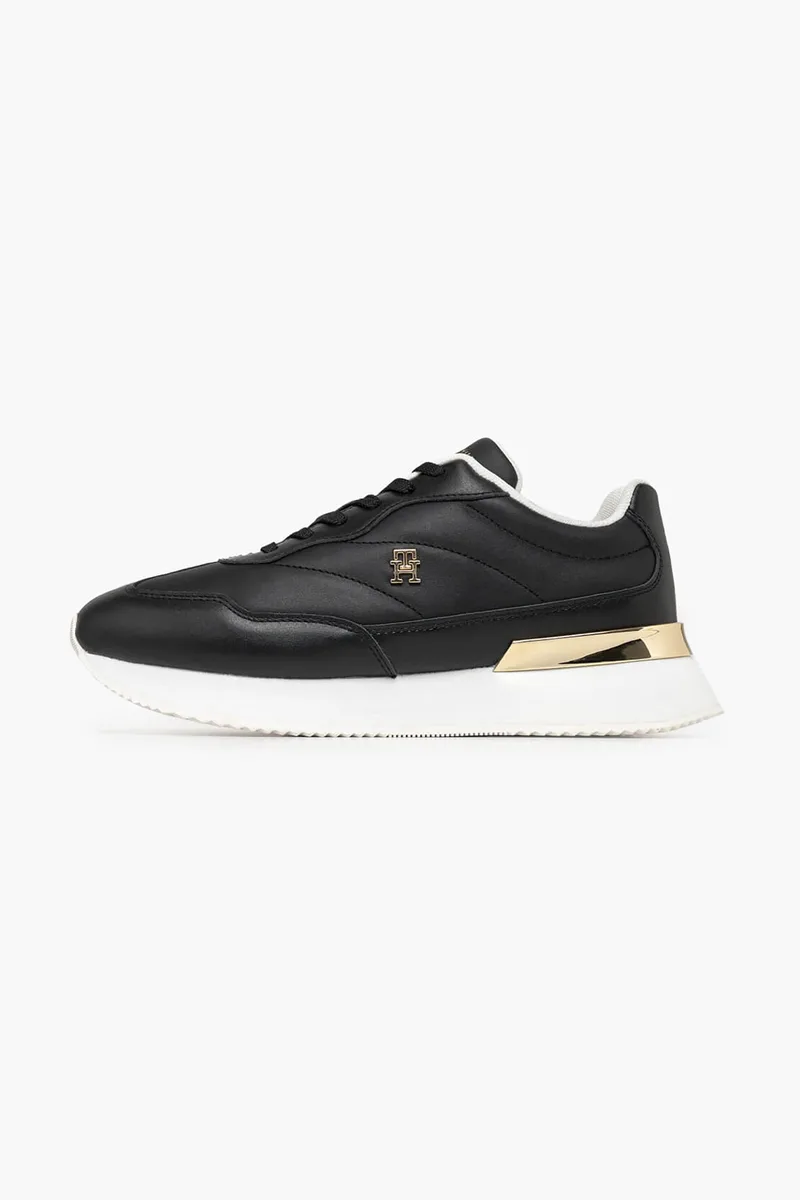 Tommy Jeans γυναικεία δερμάτινα sneakers με μεταλλικό μονόγραμμα - FW0FW09033 Μαύρο