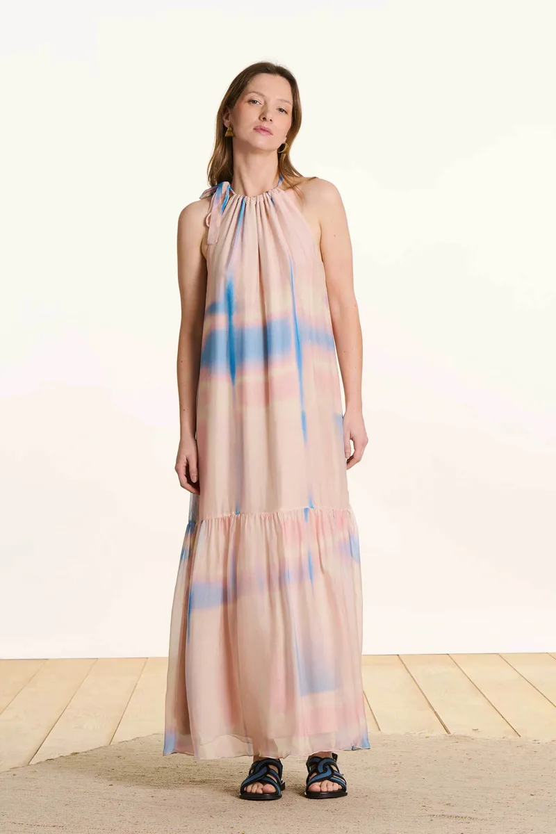 La Fée Maraboutée γυναικείο αμάνικο midi φόρεμα με tie-dye print - FL-RO-FURSI-S Ροζ